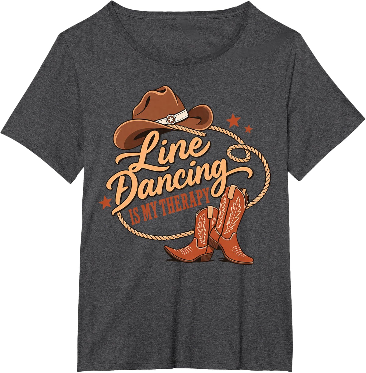 Line Dancing is My Therapy Cowboy Hat Boots T-Shirt - Dark Heather Grey