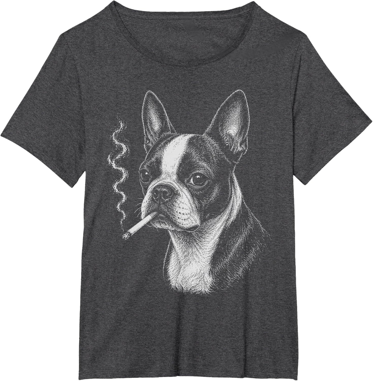 Funny Dog Smoking Boston Terrier T-Shirt - Dark Heather Grey