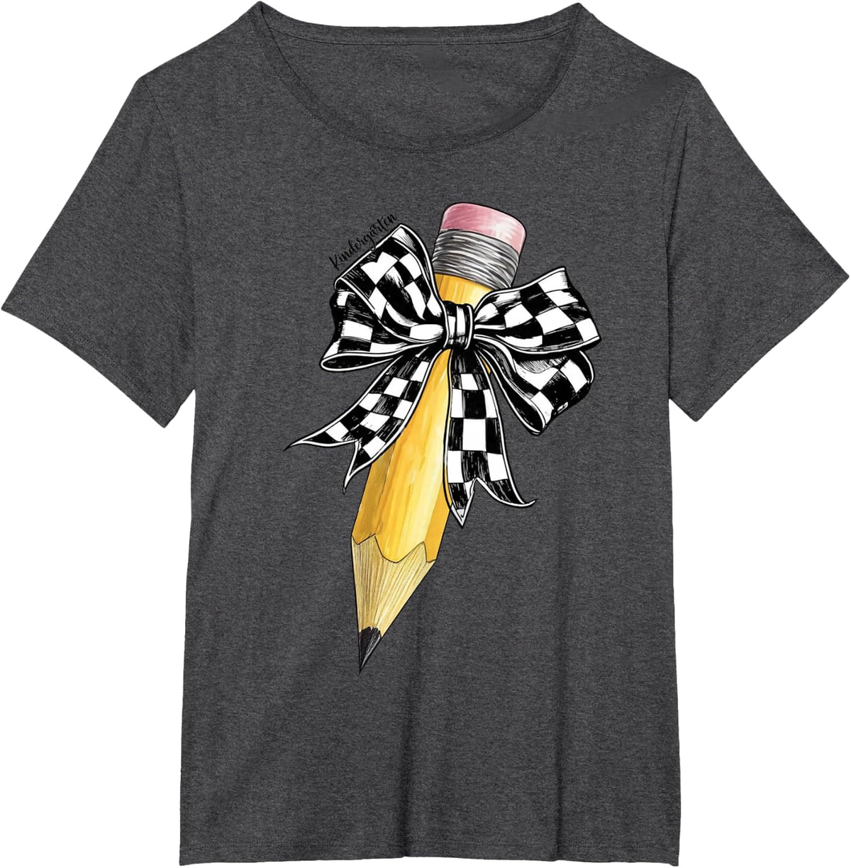 Back To School Coquette Pencil Bow Kindergarten Teacher Kids T-Shirt - Dark Heather Grey