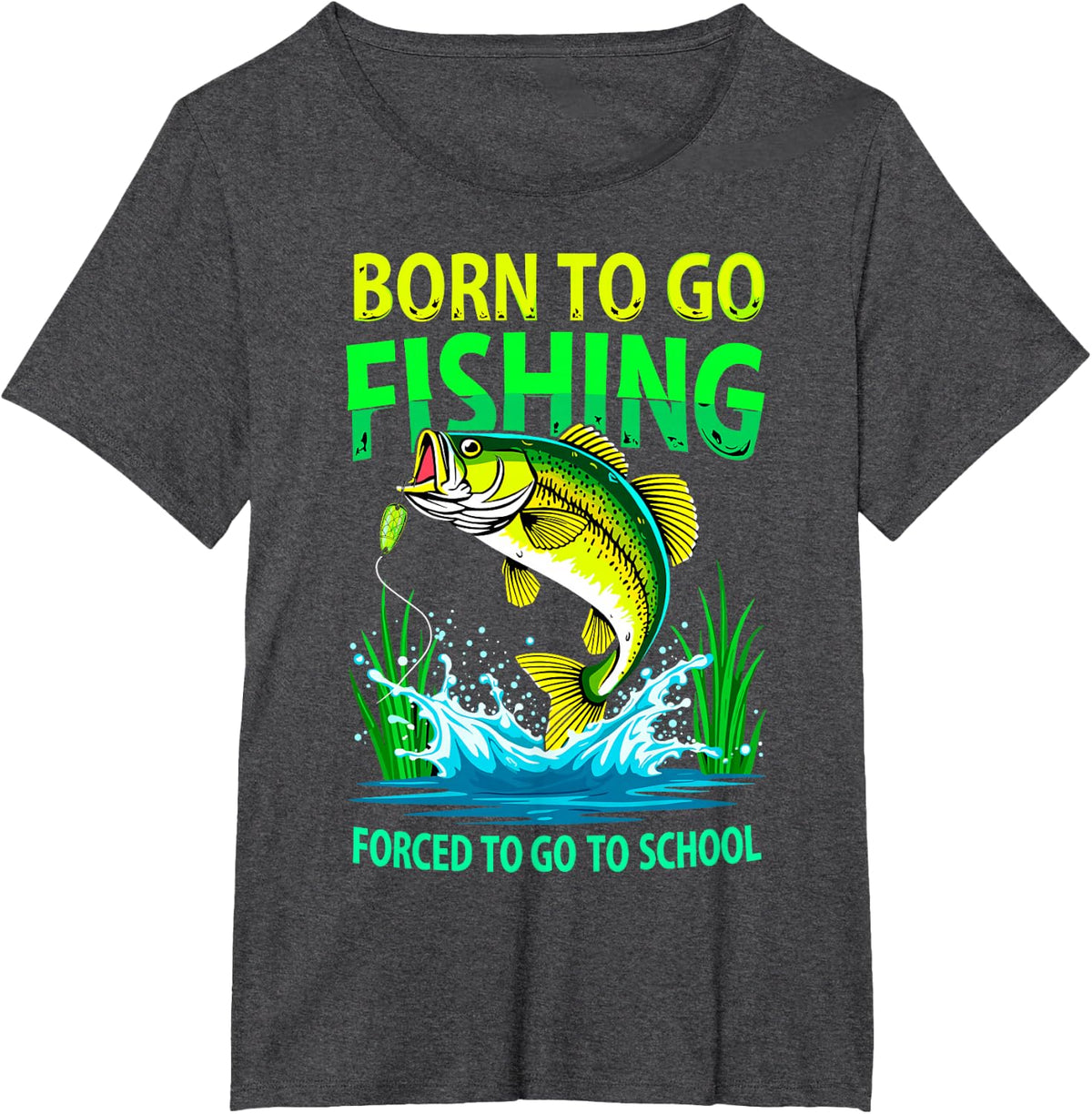 Born To Go Fishing Forced to Go School Humor Fish Fan Kids T-Shirt - Dark Heather Grey