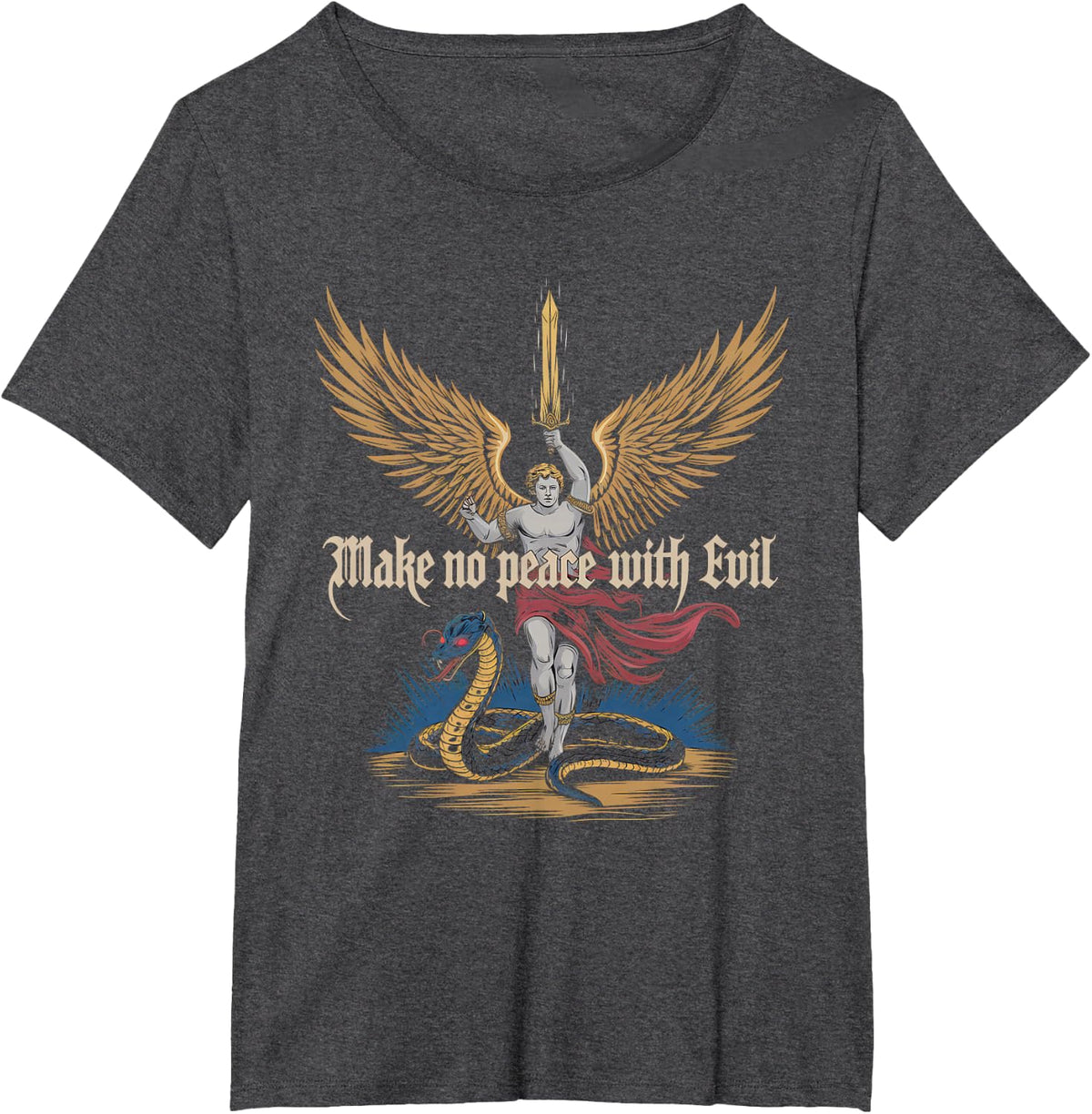 Make No Peace with Evil Tshirt Archangel Michael Jesus God T-Shirt - Dark Heather Grey