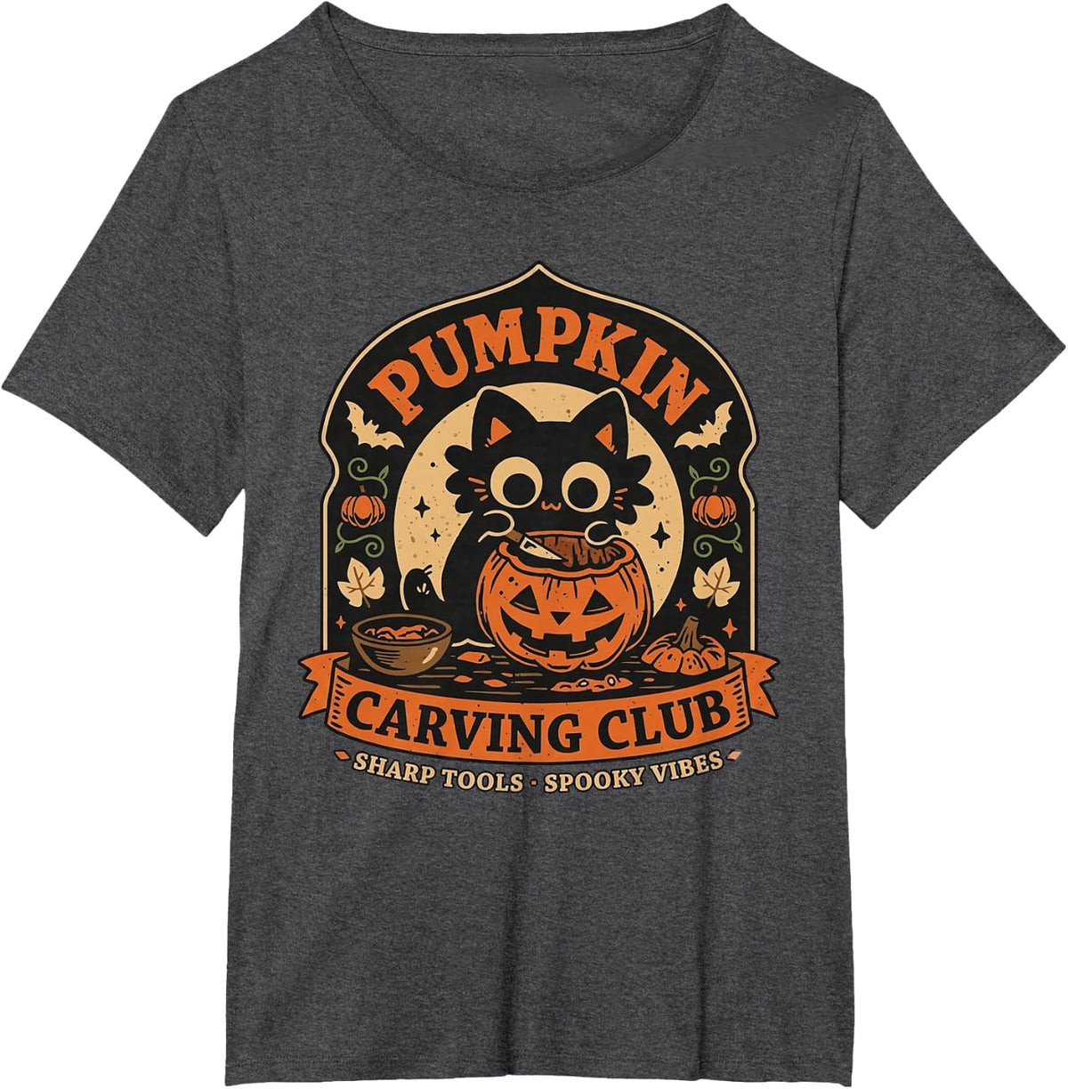 Pumpkin Carving Club Sharp Tools Spooky Vibes T-Shirt - Dark Heather Grey