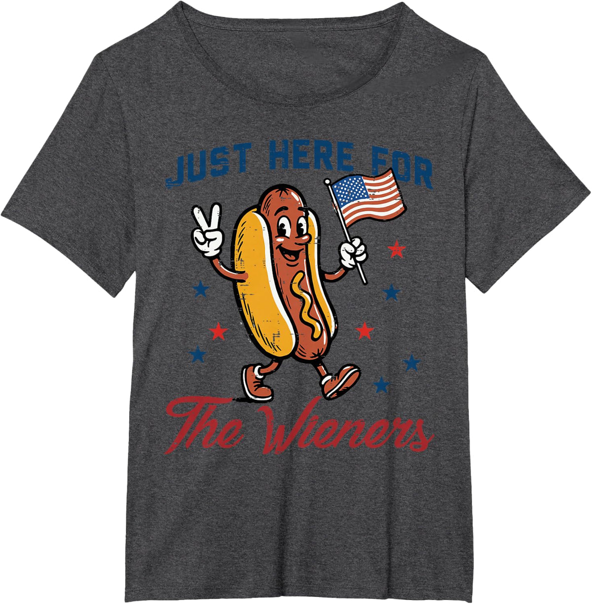 4th of July Here for Wieners US Flag Hotdog Women Men Kids T-Shirt - Dark Heather Grey