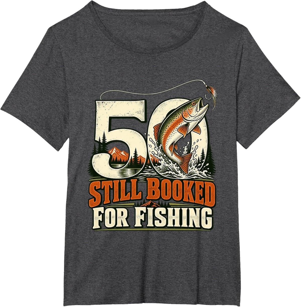 50th Birthday Fishing Gift Angler Fifty Fisherman Outdoors T-Shirt - Dark Heather Grey