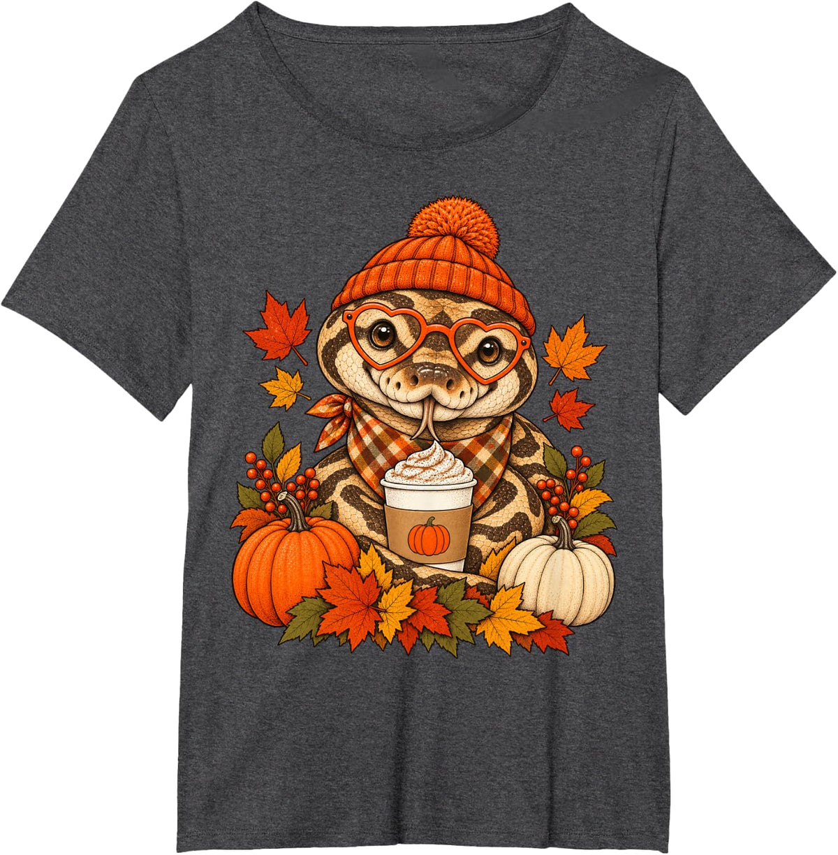 Ball Python Snake Fall Autumn Season Pumpkin Spice T-Shirt - Dark Heather Grey