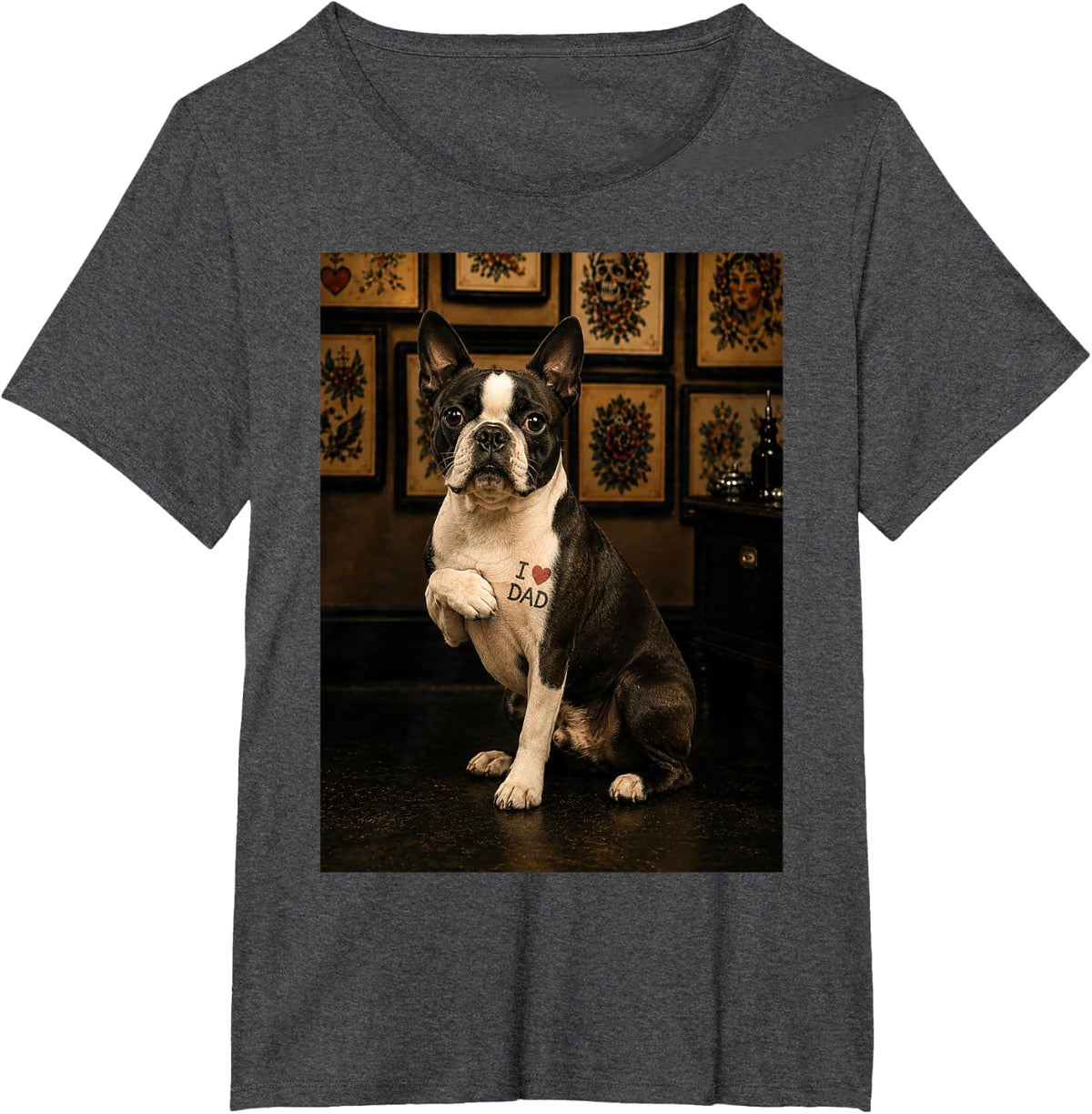 Boston Terrier Dog Dad T-Shirt - Dark Heather Grey