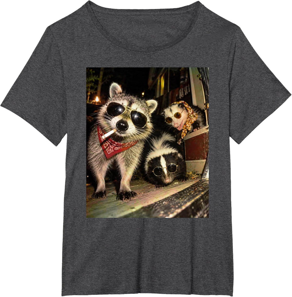 Trash Panda Night Crew Raccoon Opossum Skunk Retro Funny T-Shirt - Dark Heather Grey