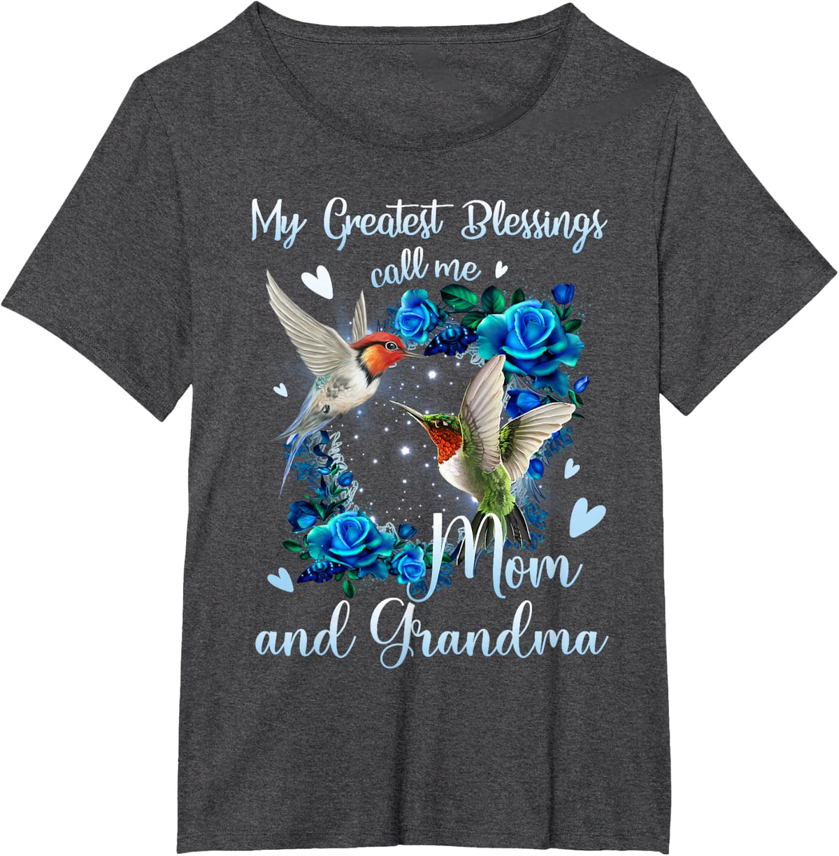 My Greatest Blessing Call Me Mom and Grandma Hummingbird T-Shirt - Dark Heather Grey