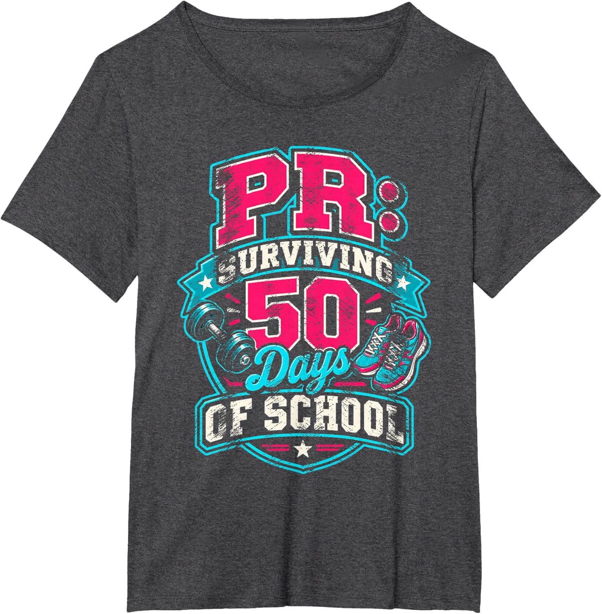 PR Surviving 50 Days of School Funny Teacher Gym Fitness Pun T-Shirt - Dark Heather Grey