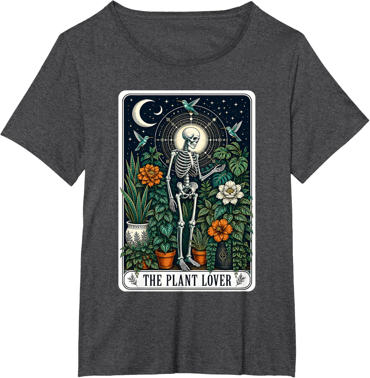 Spooky Season Shirt Plant Lover Tarot Card Halloween Skeleton Tees T-Shirts - Dark Heather Grey