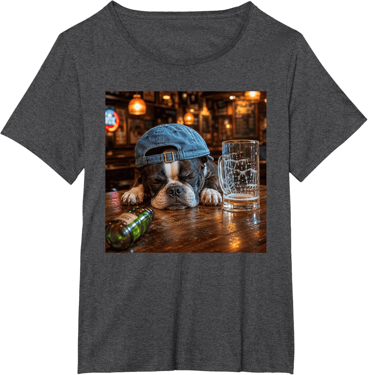 Boston Terrier Drinking Beer Funny Dog Meme Men Women T-Shirt - Dark Heather Grey