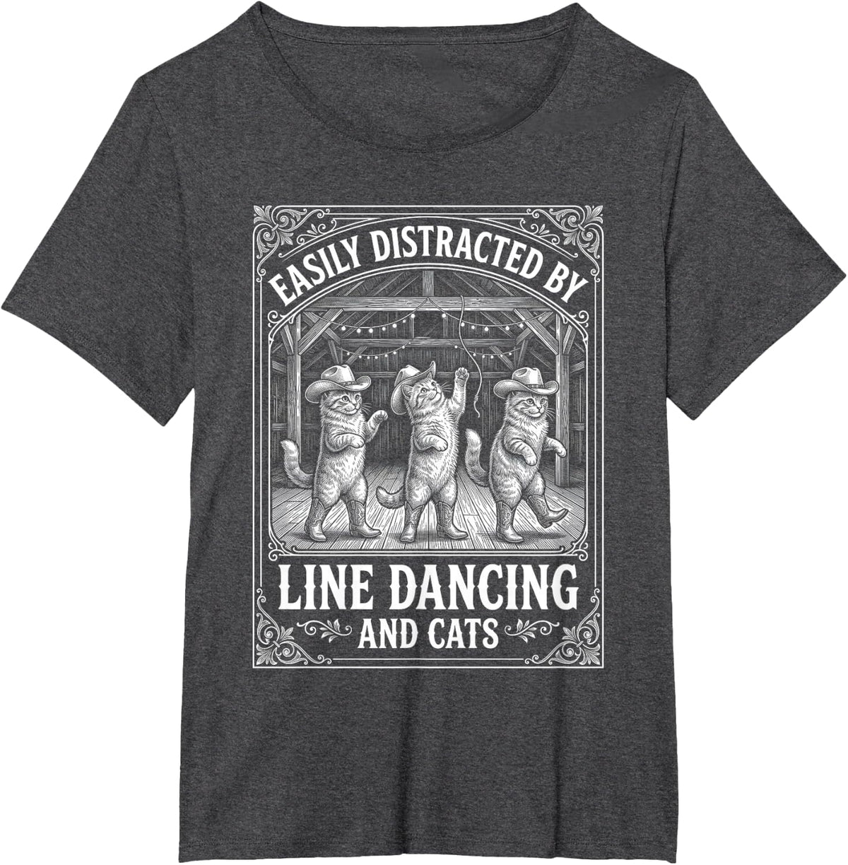 Line Dancing Cats Line Dancer Line Dance T-Shirt - Dark Heather Grey