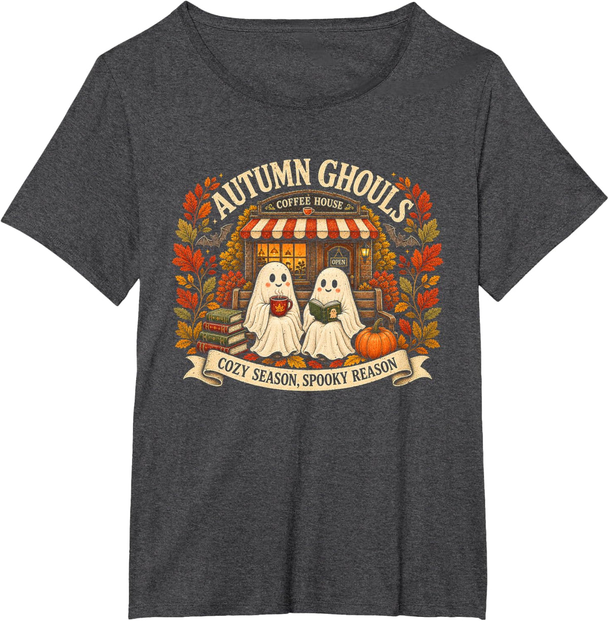 Halloween Cute Ghost Cozy Autumn Ghouls T-Shirt - Dark Heather Grey