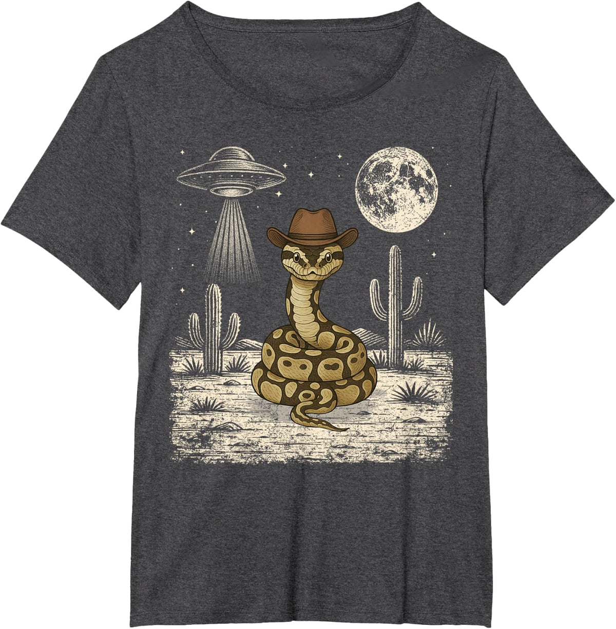 Funny Ball Python Snake Cowboy Western UFO T-Shirt - Dark Heather Grey