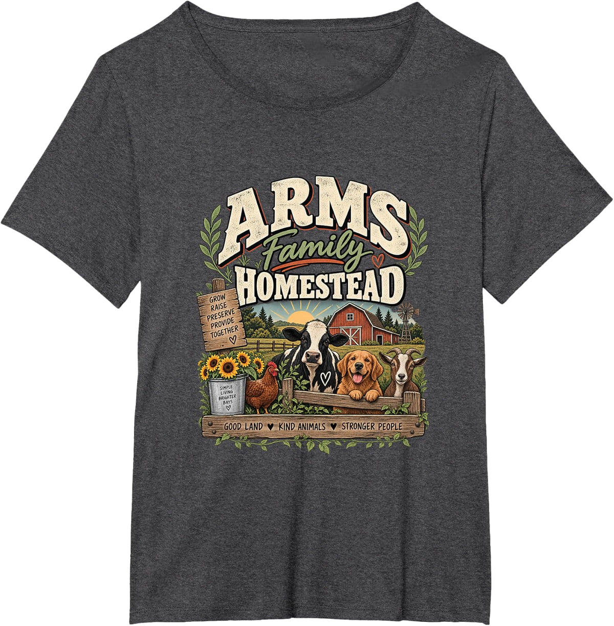 Arms Family Homestead Farm Life Family T-Shirt - Dark Heather Grey