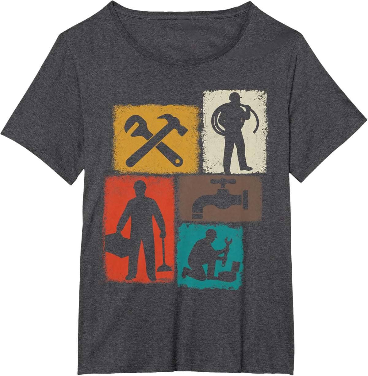 Plumber Vintage Collage Tee Plumbing T-Shirt Men Pipefitter Shirts for Men - Dark Heather Grey