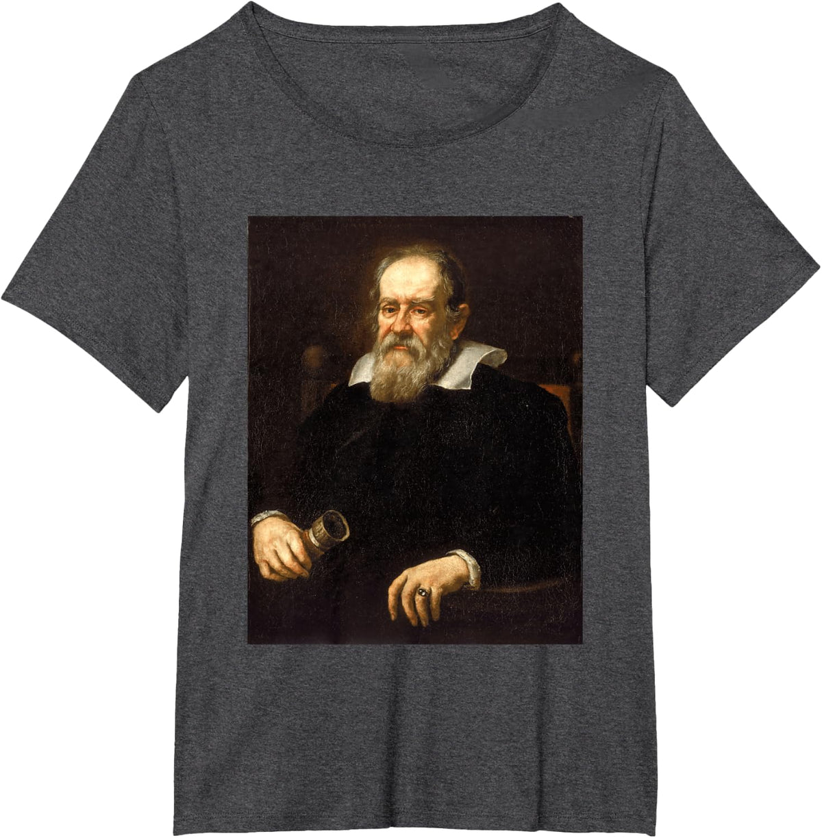 Galileo Galilei Italian Astronomer Oil Portrait Art T-Shirt - Dark Heather Grey
