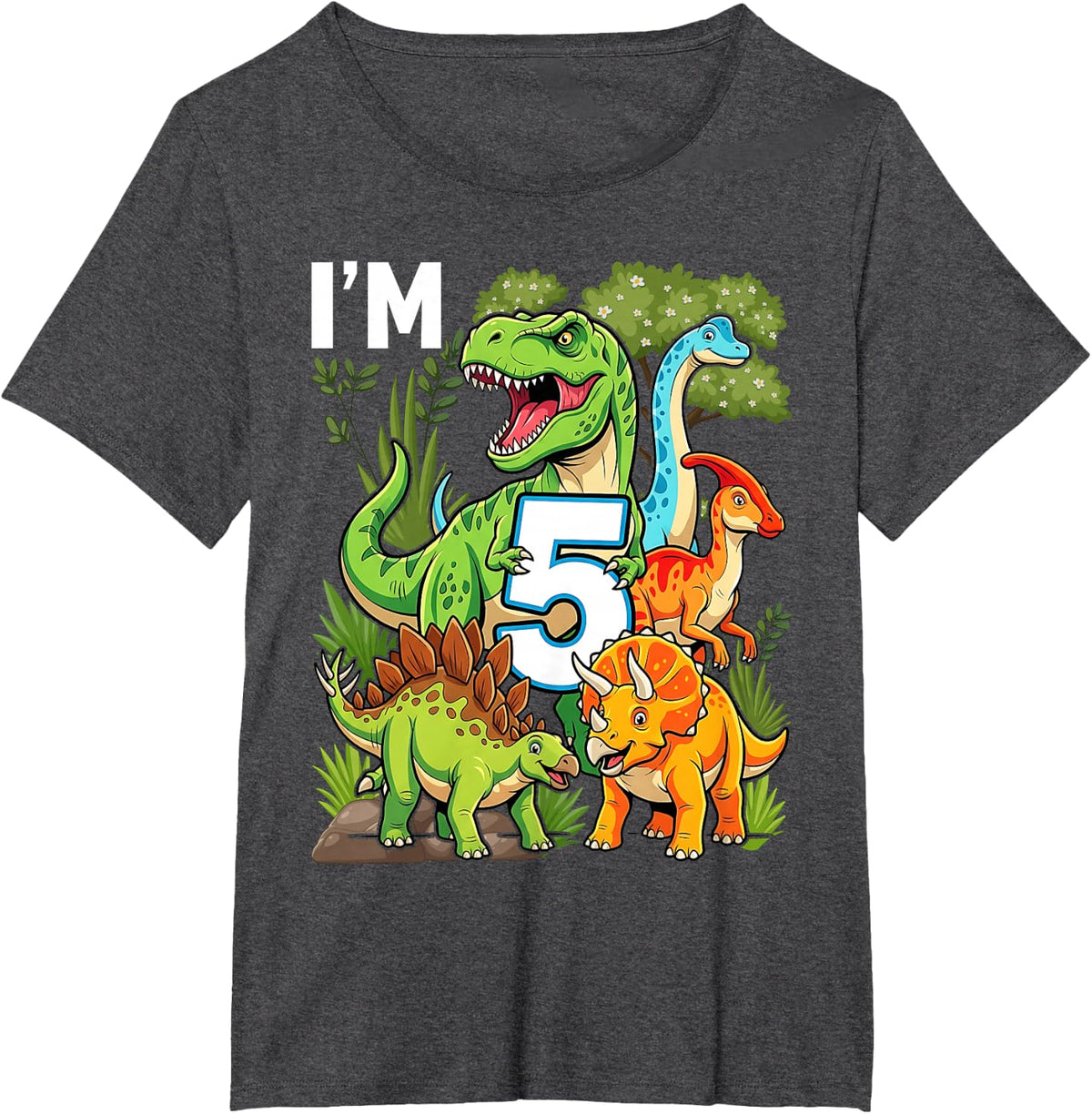5 Year Old Dinosaurs Birthday 5th Party Paleontologist Boys T-Shirt - Dark Heather Grey