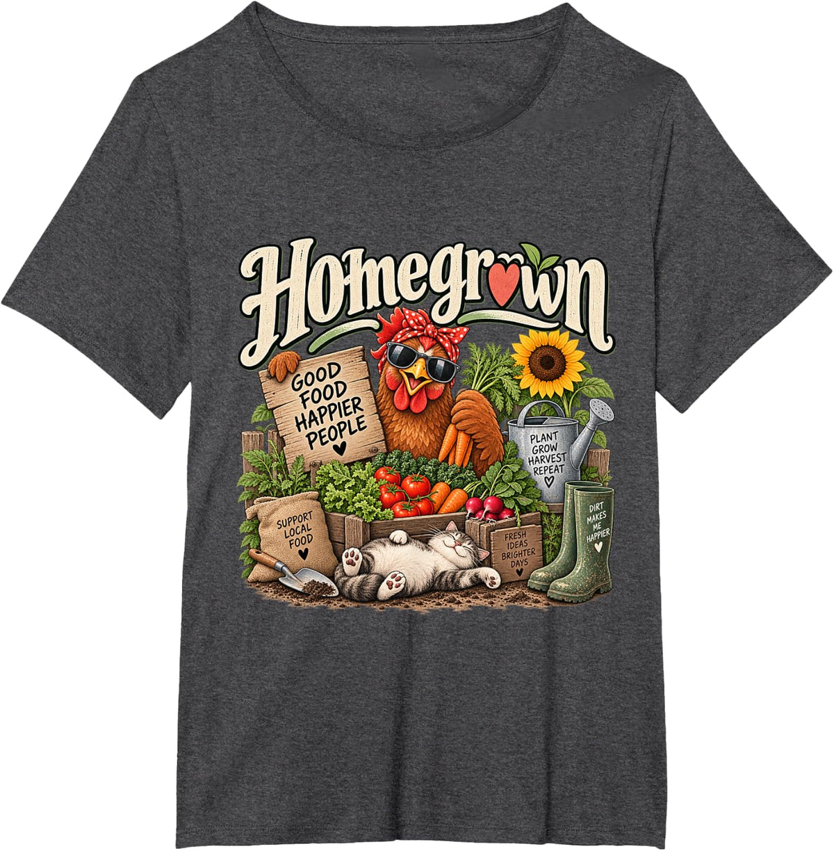 Homegrown Farm Life Funny Homestead T-Shirt - Dark Heather Grey