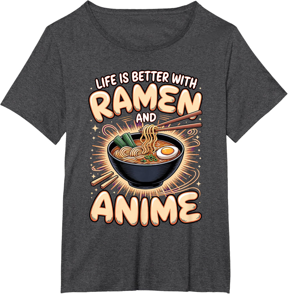 Life is Better with Ramen and Anime Otaku Manga T-Shirt - Dark Heather Grey