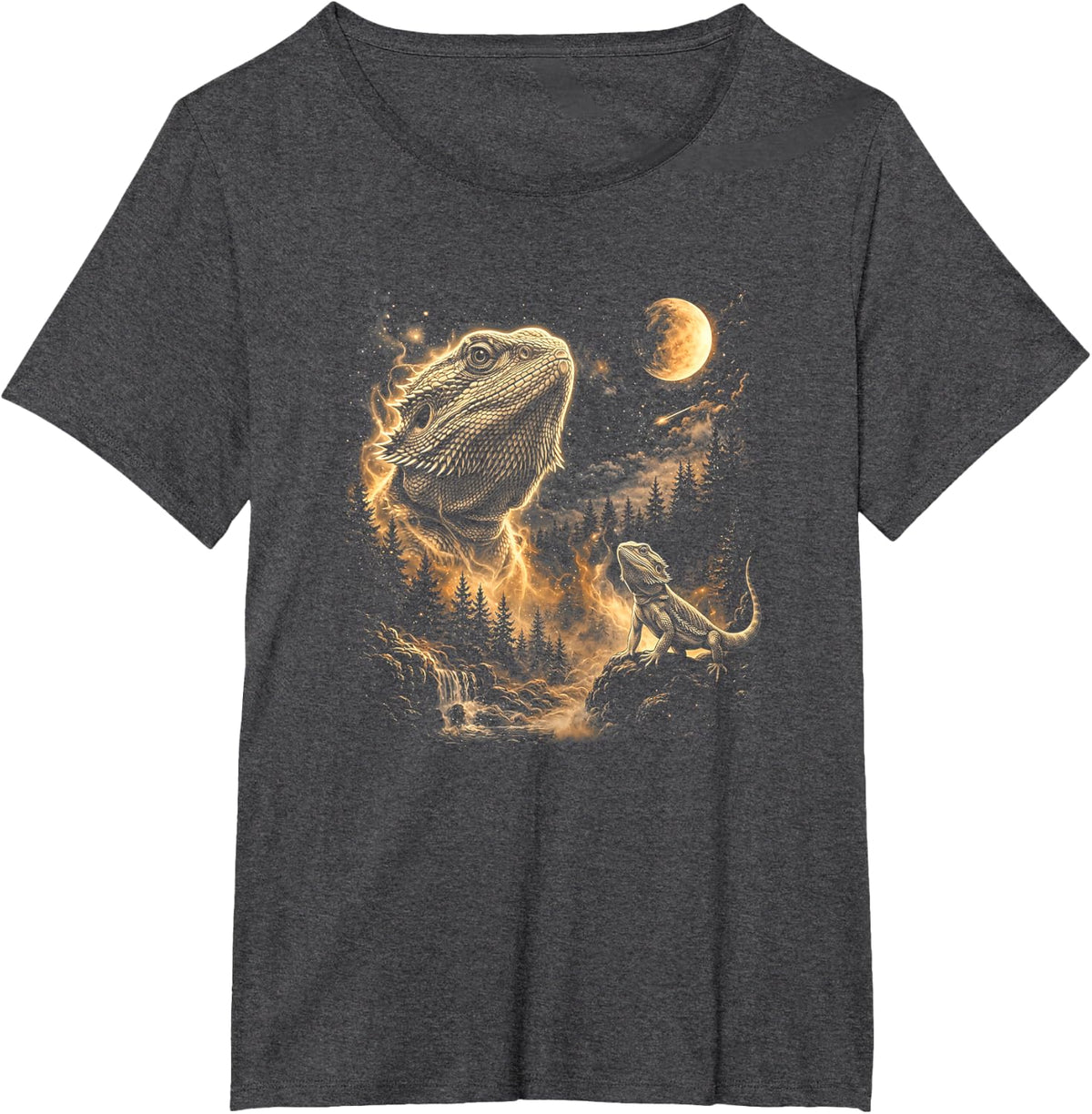 Bearded Dragon Howling to The Moon Vintage 90s Retro Lizard T-Shirt - Dark Heather Grey