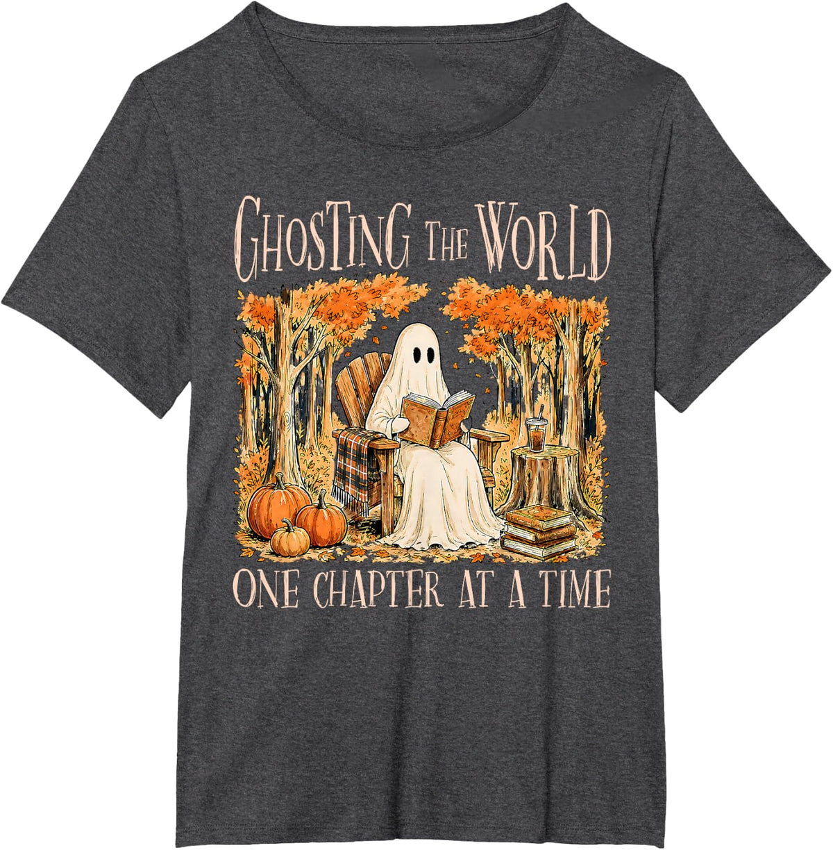 Ghosting The World One Chapter At A Time Ghost Halloween T-Shirt - Dark Heather Grey