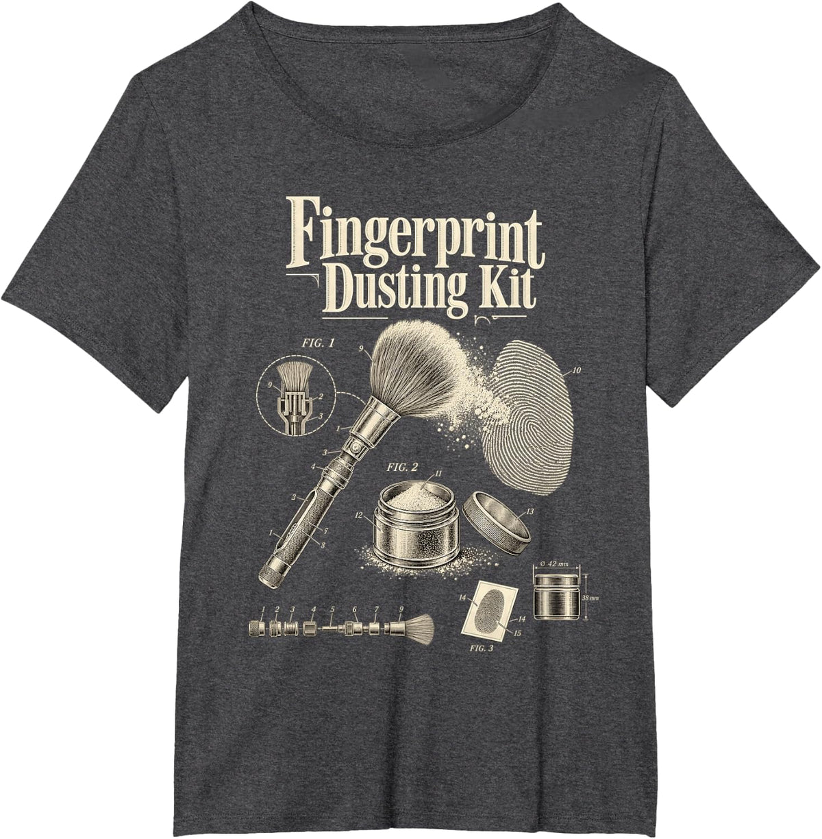 Forensic Science CSI Fingerprint Dusting Kit Patent T-Shirt - Dark Heather Grey
