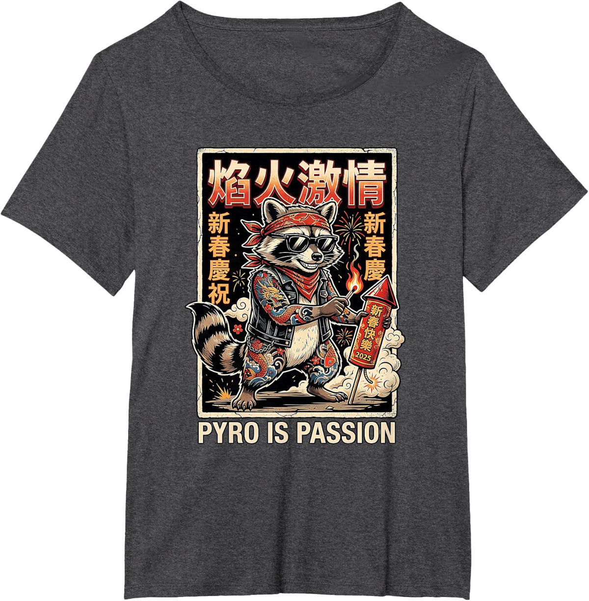 Shibuya Raccoon Pyro Fireworks T-Shirt - Dark Heather Grey
