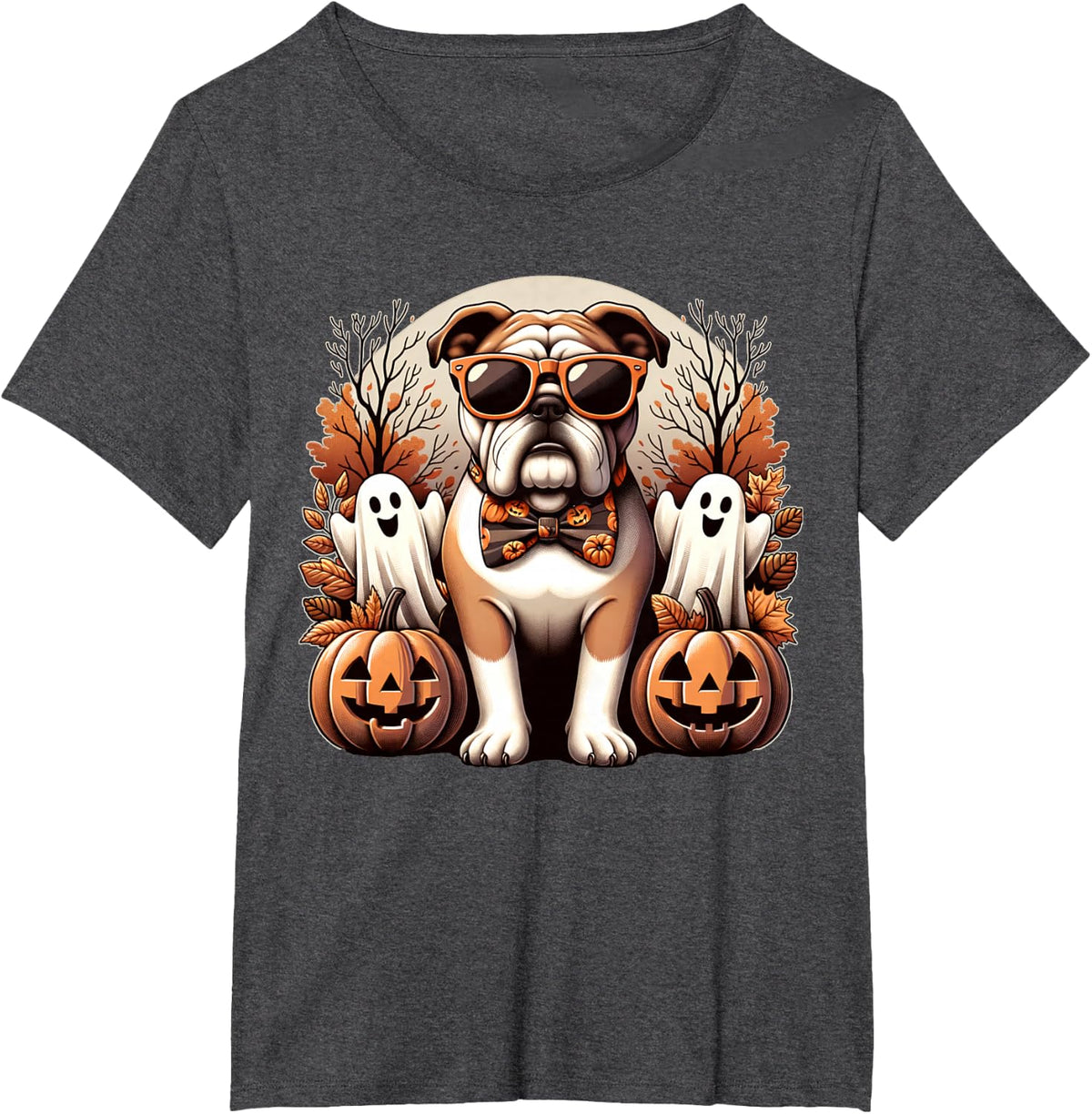 Funny Halloween Bulldog Dog Lover Spooky Season Bull Dog T-Shirt - Dark Heather Grey