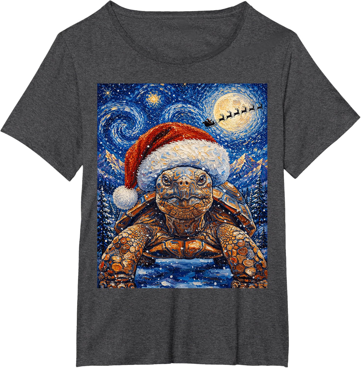 Tortoise Christmas Art T-Shirt - Dark Heather Grey