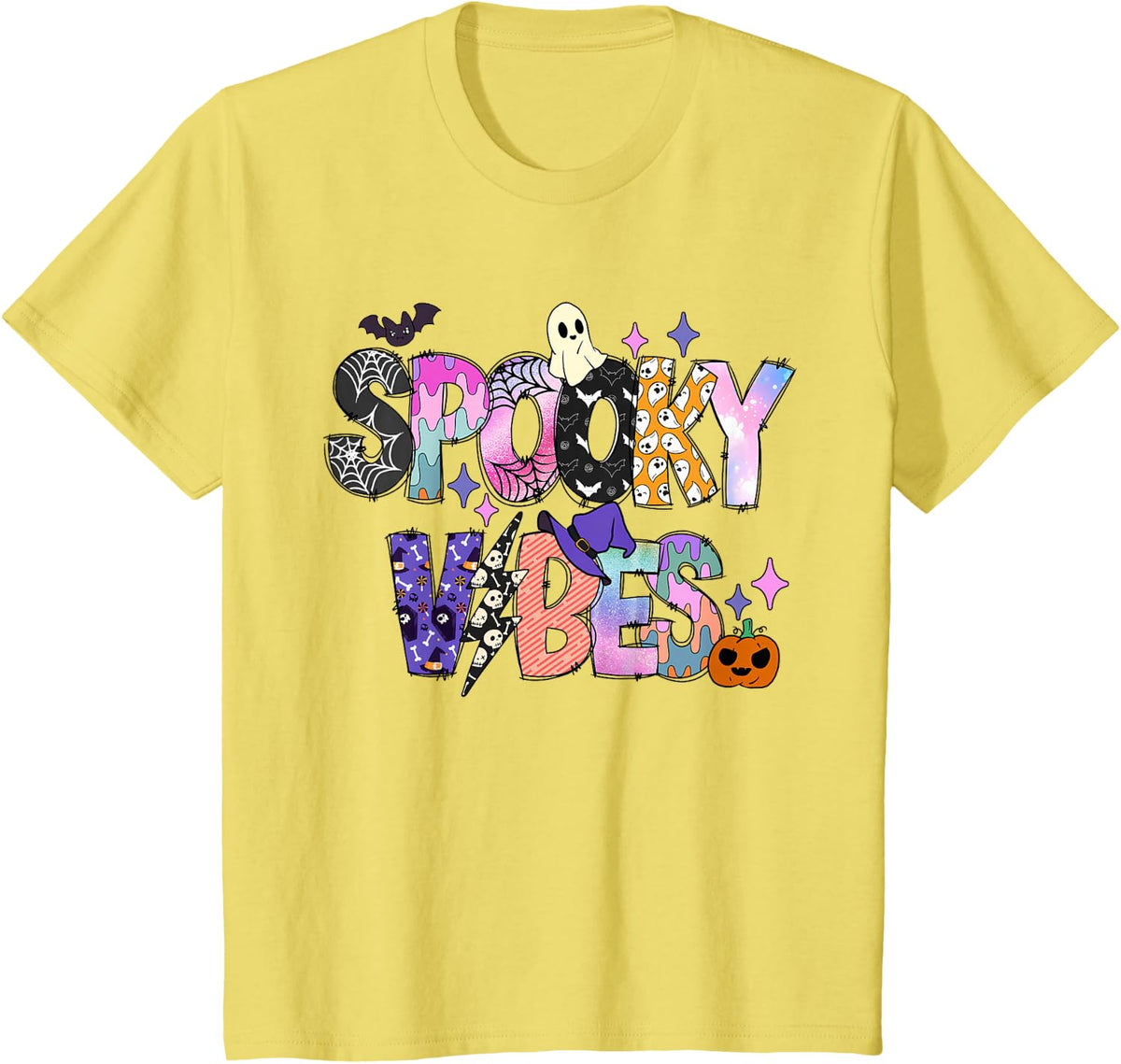 Spooky Vibes Halloween Costume Spooky Season Womens Girl Kid T-Shirt - Lemon Yellow