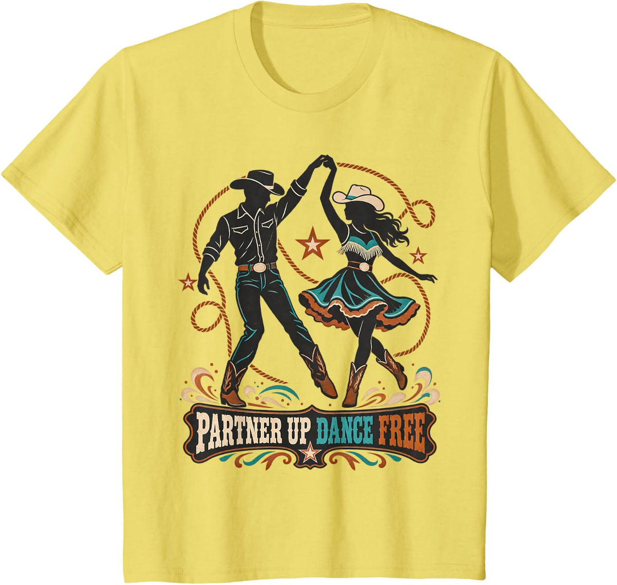 Partner Up Dance Free Line Dance Western Couple T-Shirt - Lemon Yellow