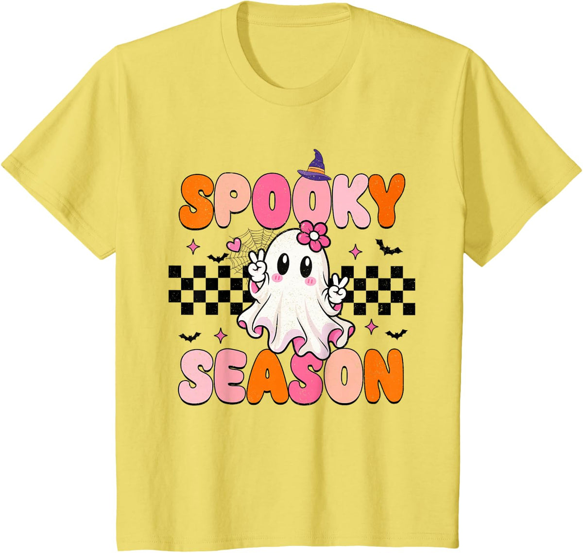 Spooky Season Retro Ghost Candy Cane Halloween Women Girls T-Shirt - Lemon Yellow