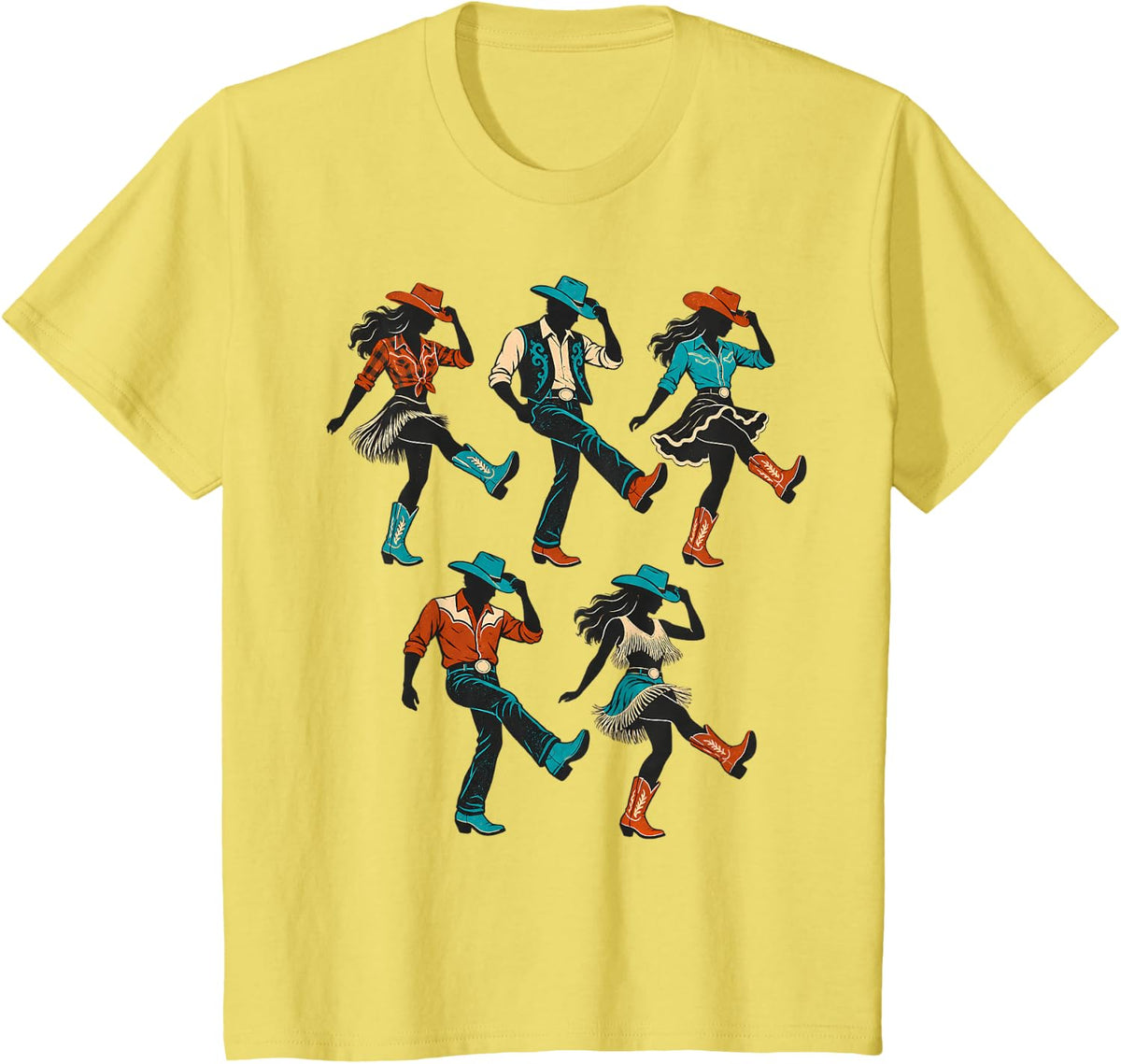 Line Dance Cowboy Western Boots Country Dance T-Shirt - Lemon Yellow