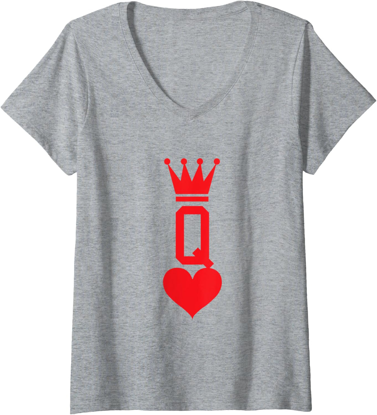 Womens Queen of Hearts Gift Playing Card Halloween Costume V-Neck T-Shirt - Heather Grey