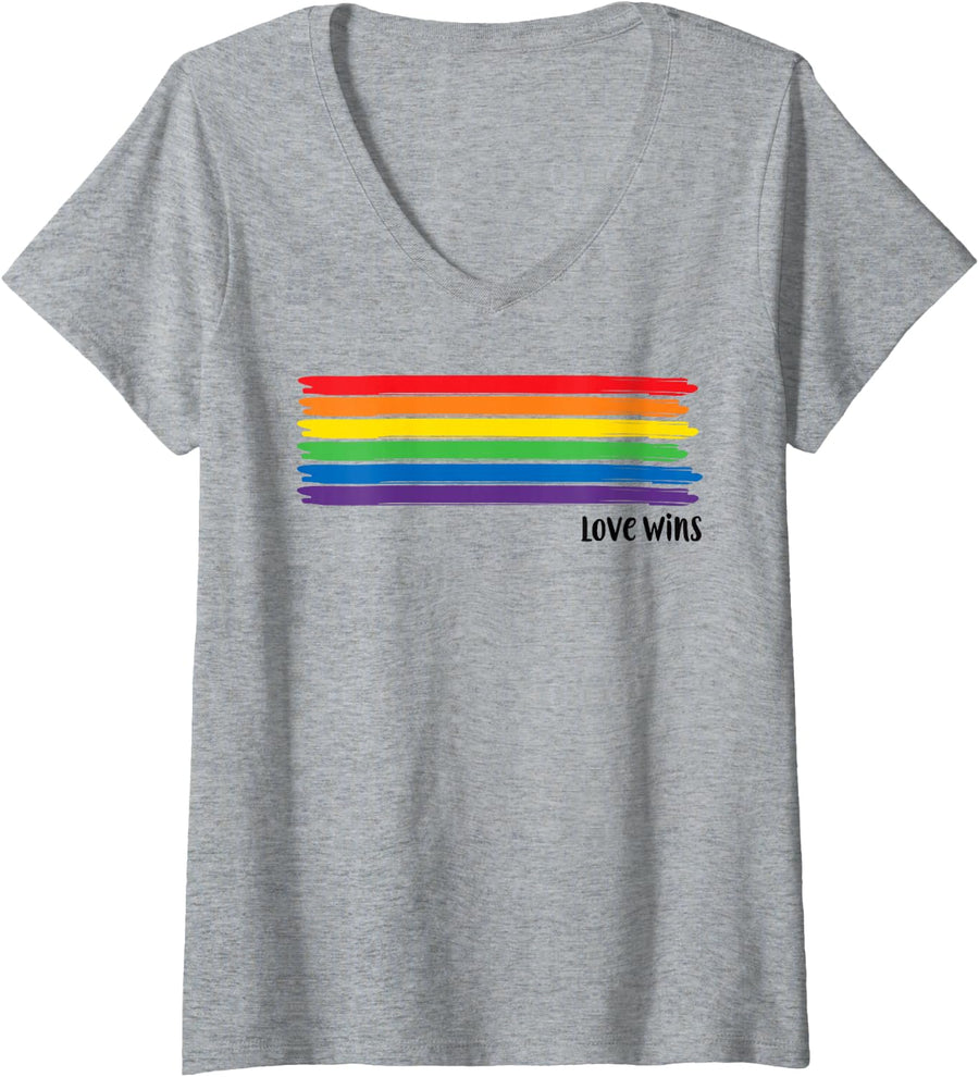 Womens Love Wins LGBTQ Pride Month V-Neck T-Shirt - Heather Grey