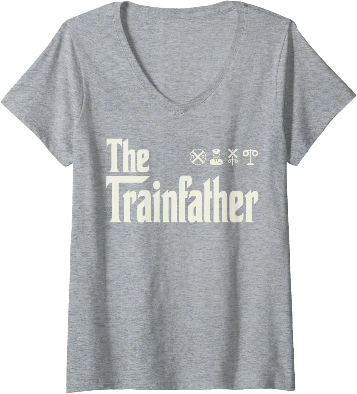 Women's The Traifather Railroad Trains Steam Train Locomotive Lover V-Neck T-Shirt - Heather Grey