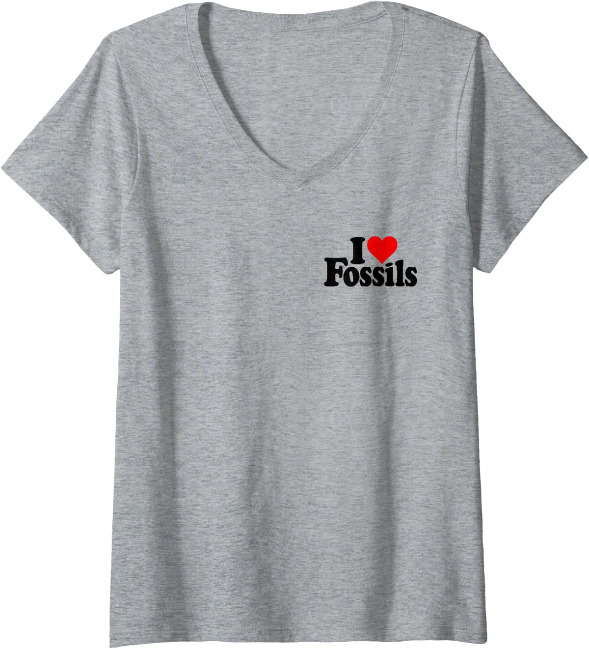 Women's I Love Heart Fossils PALEONTOLOGY Paleontologists V-Neck T-Shirt - Heather Grey