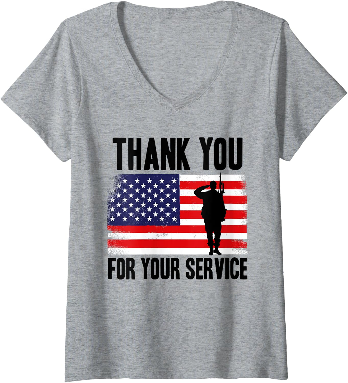 Womens Veterans Day Thank You for Your Service V-Neck T-Shirt - Heather Grey