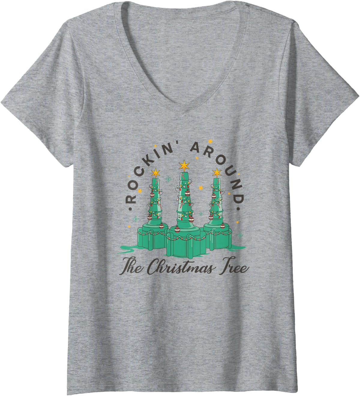 Women's Respiratory Therapist Nurse Rockin Around The Christmas Tree V-Neck T-Shirt - Heather Grey