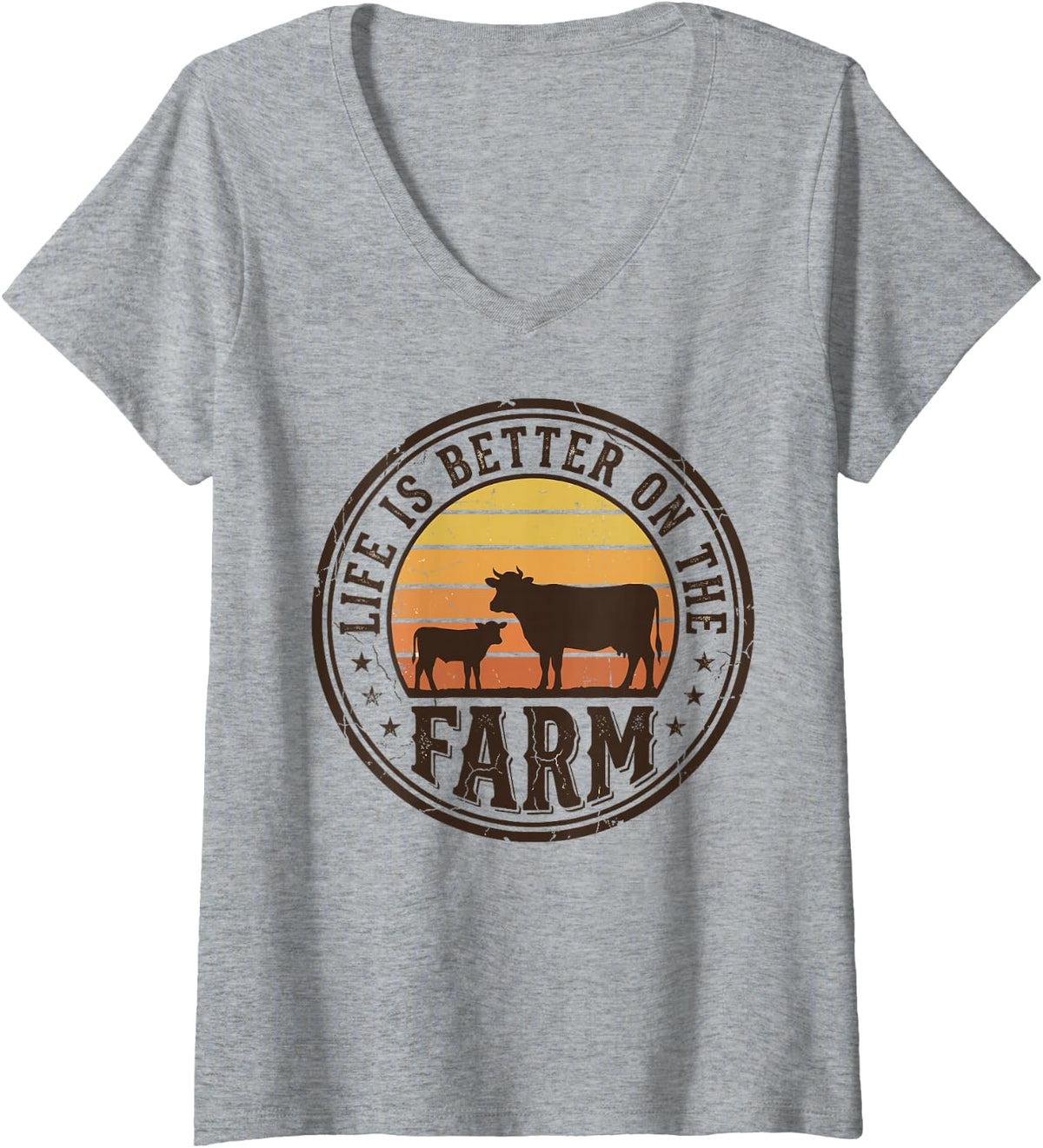 Women's Life is Better on the Farm Farmers Livestock Farming Cow Tee V-Neck T-Shirt - Heather Grey