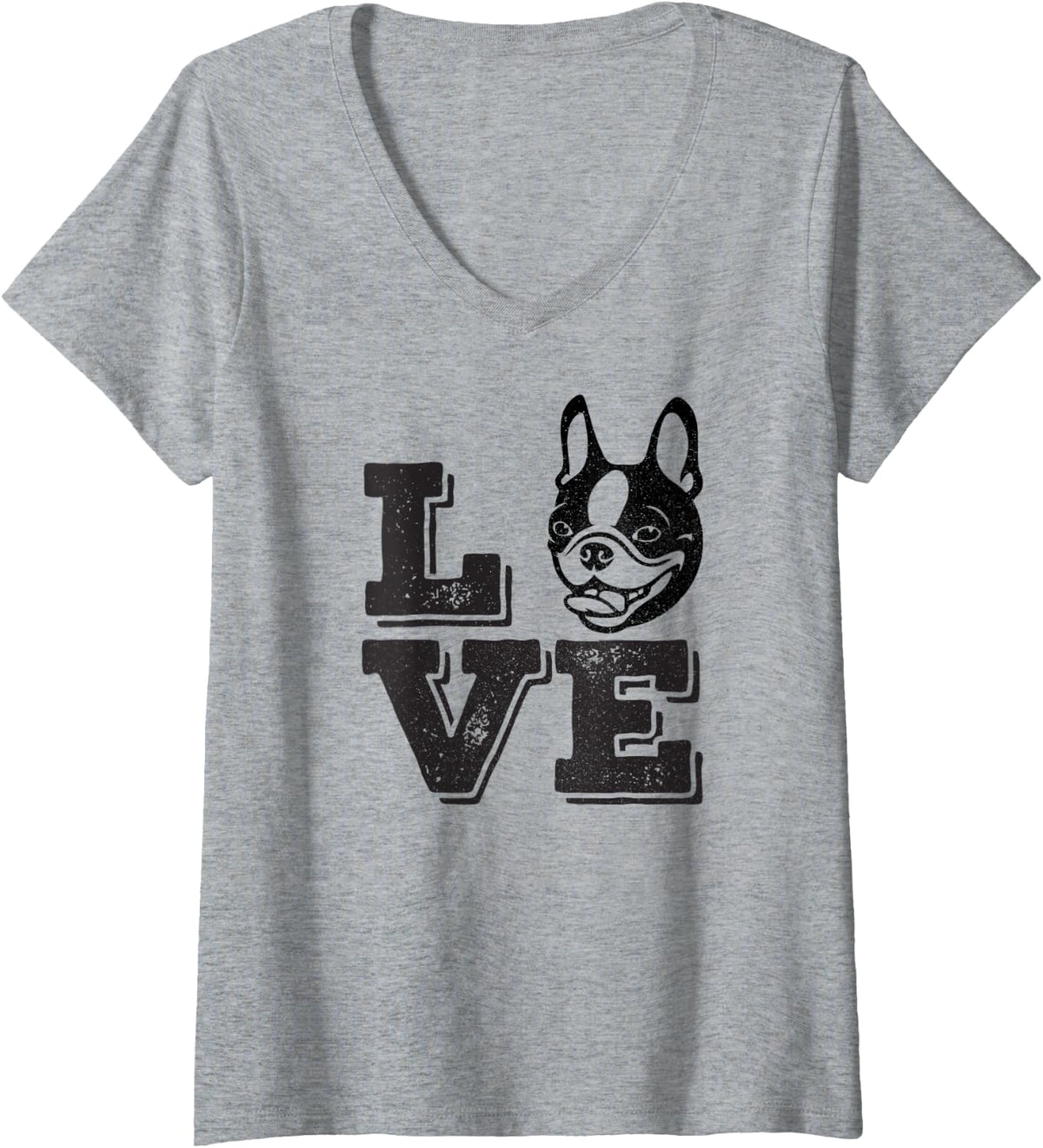 Womens Love Boston Terrier V-Neck T-Shirt - Heather Grey