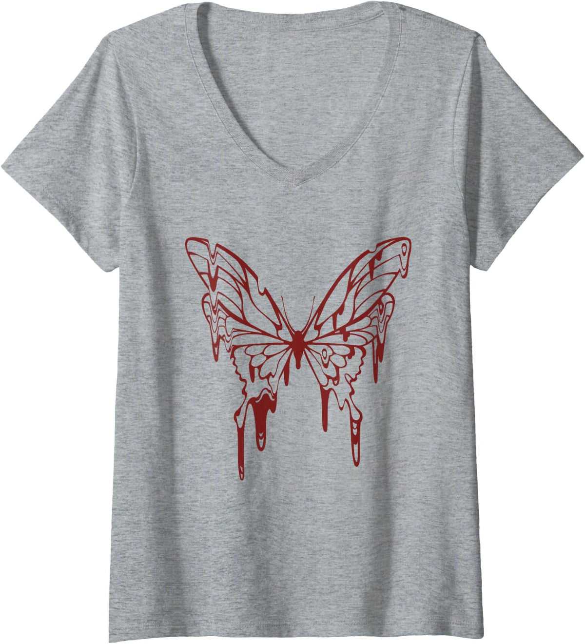 Women's Goth Tattoo Style Melting Butterfly Fairy Grunge Fairycore V-Neck T-Shirt - Heather Grey