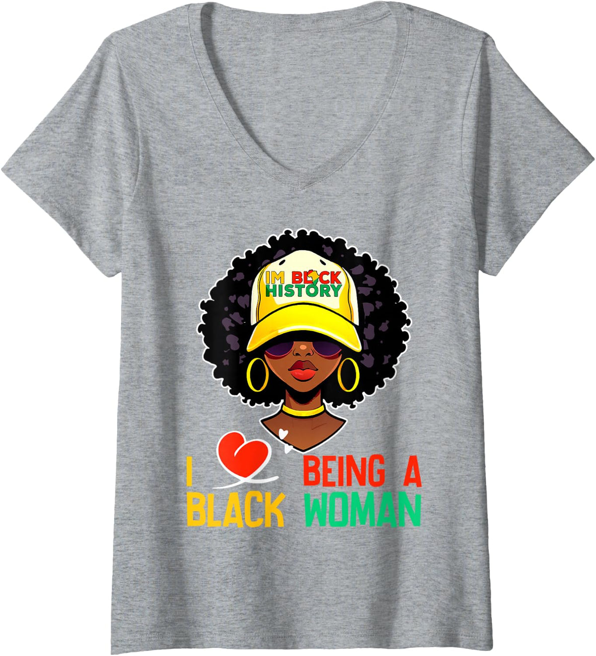 Women's I Love Being A Black Woman Black History Month Pride V-Neck T-Shirt - Heather Grey