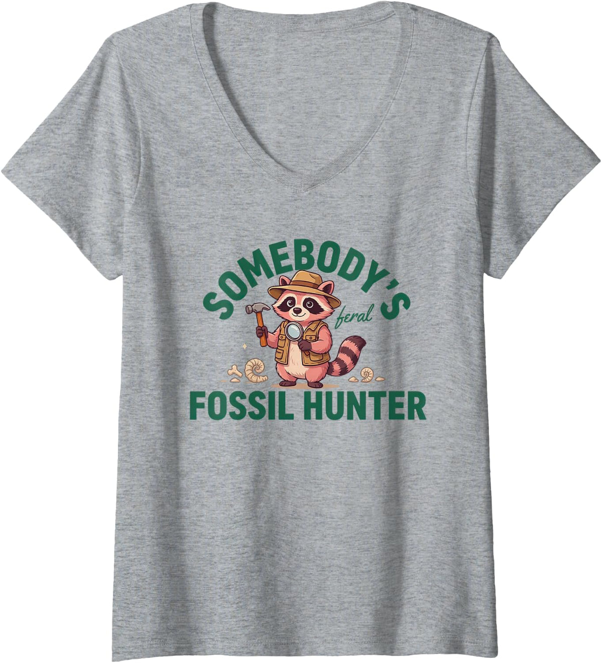 Women's Fossil Hunting Paleontologist Fossil Collector Hunter V-Neck T-Shirt - Heather Grey