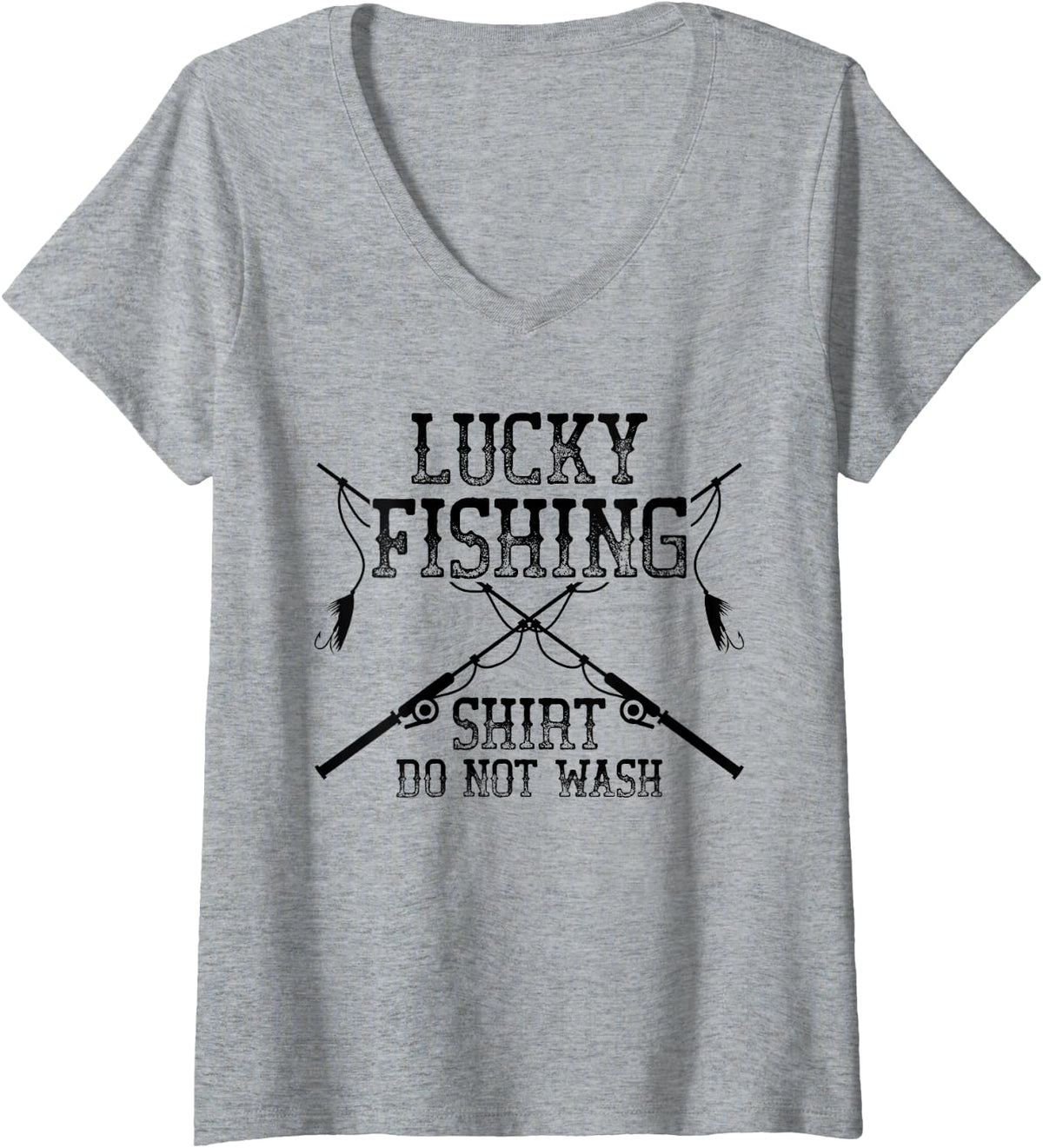 Women's Do Not Wash Cool Fish Funny Fisherman Hobbies Lucky Fishing V-Neck T-Shirt - Heather Grey