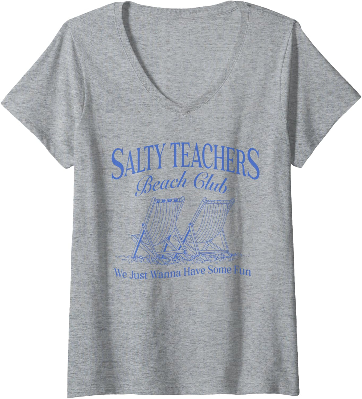 Women's Salty Teachers Beach Club, Last Day of School Teacher Summer V-Neck T-Shirt - Heather Grey