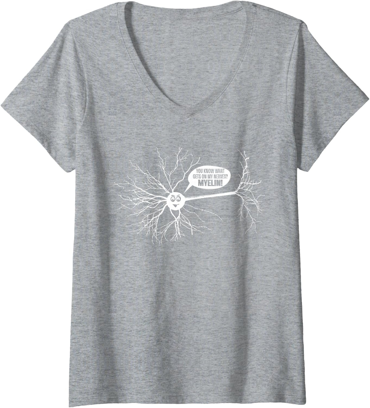 Women's Funny Neurobiology Myelin Neuroscience Teacher Brain Pun V-Neck T-Shirt - Heather Grey