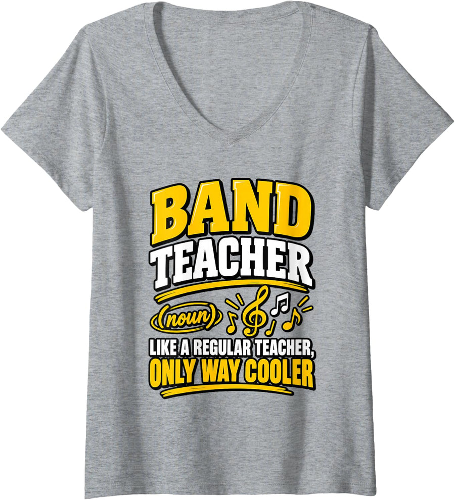 Women's Funny Band Teacher Definition Music Educator Quote V-Neck T-Shirt - Heather Grey
