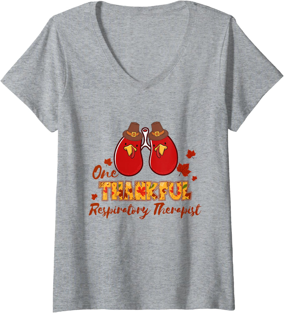 Women's Thankful Respiratory Therapist Lung Turkey Thanksgiving Day V-Neck T-Shirt - Heather Grey